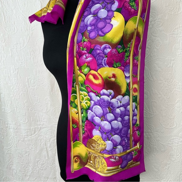 Oscar de la Renta Fruit Silk Oblong Scarf - Picture 5 of 10